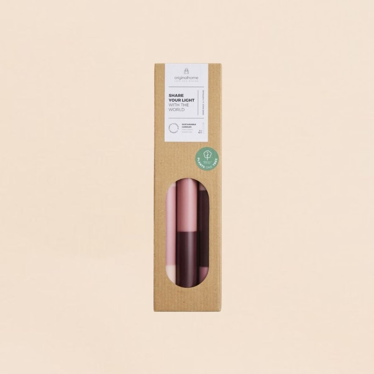 Set de 3 bougies rayées 30cm rose, ORIGINALHOME