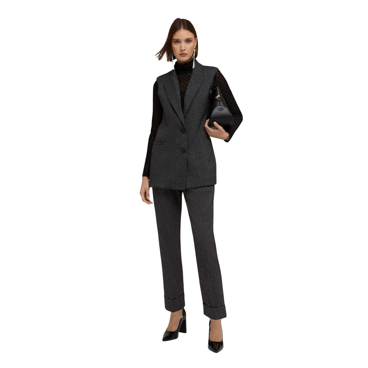 Pantalon à revers en fil teinté gris, MOTIVI