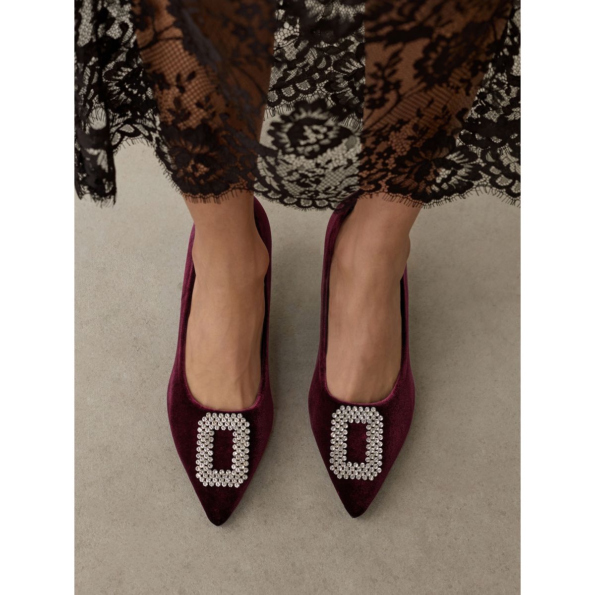 Escarpins pointus avec bijoux forever comfort velours rouge, NEXT