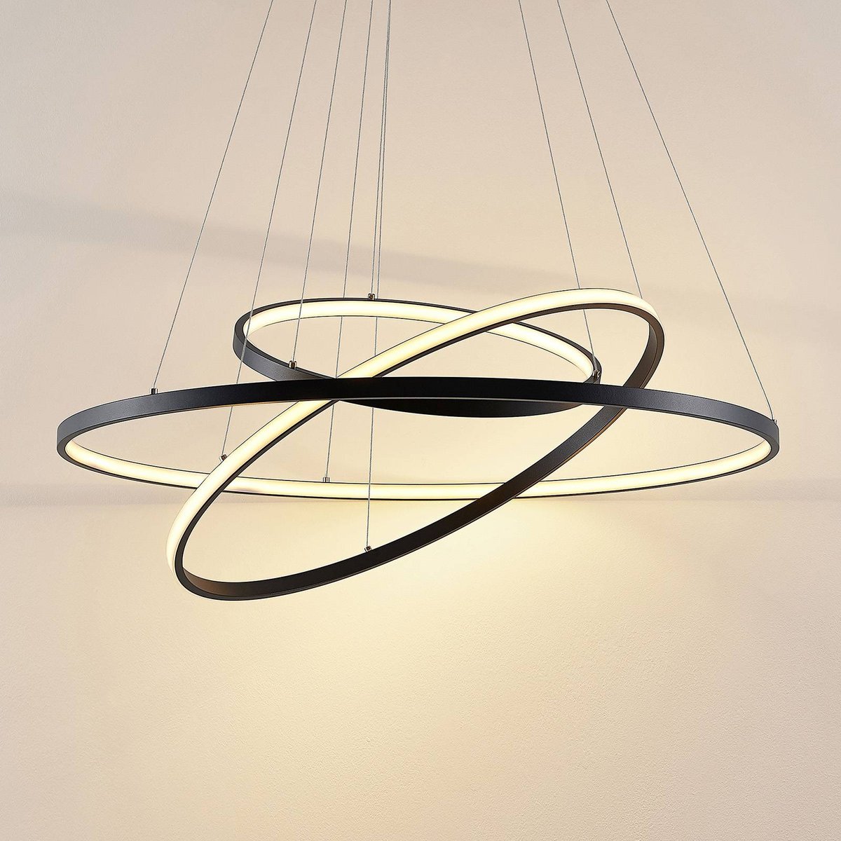 Suspension en métal moderneLED, Ezana noir mat, blanc, LUCANDE