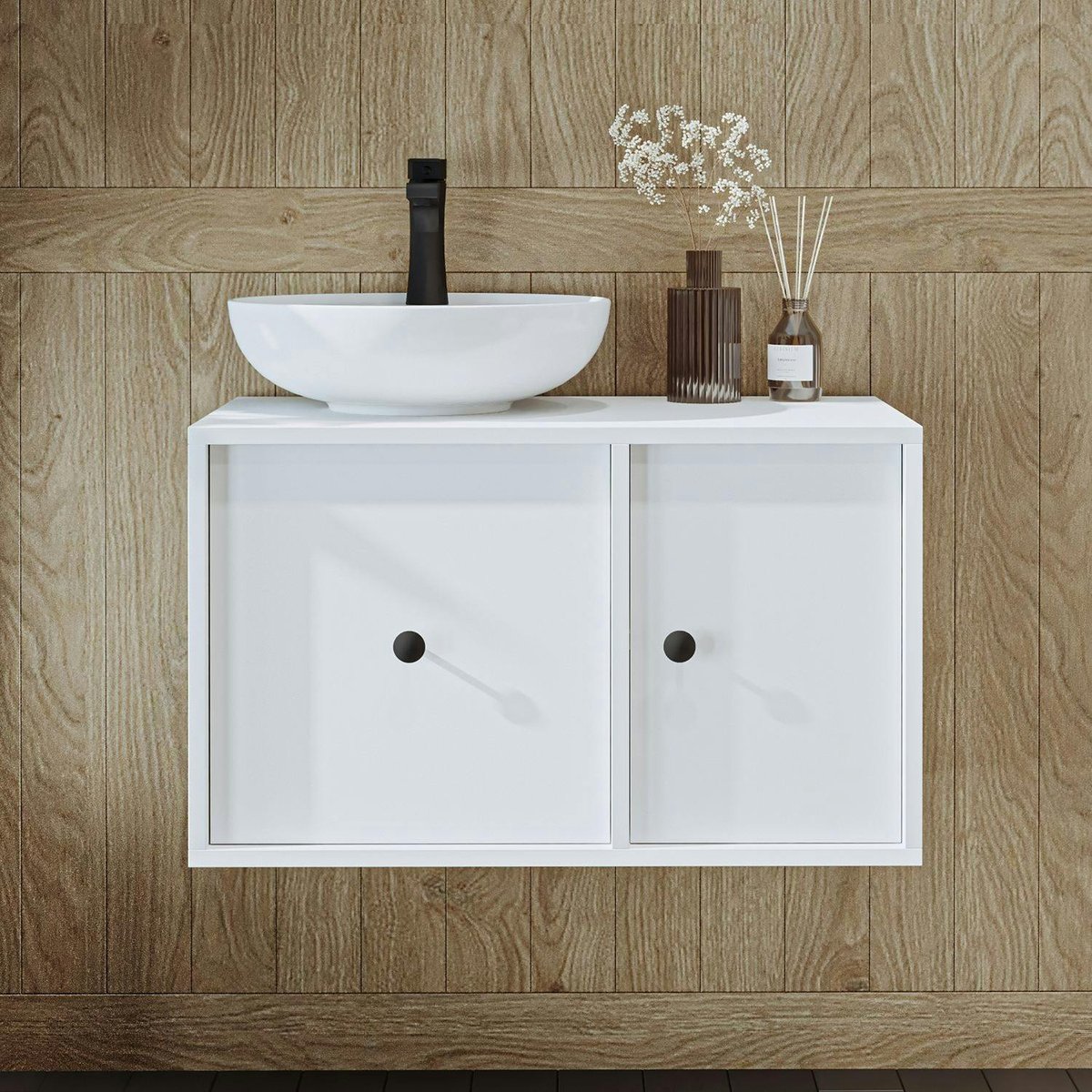Meuble suspendu 1 tiroir 1 porte + vasque ronde EBE blanc, PIER IMPORT