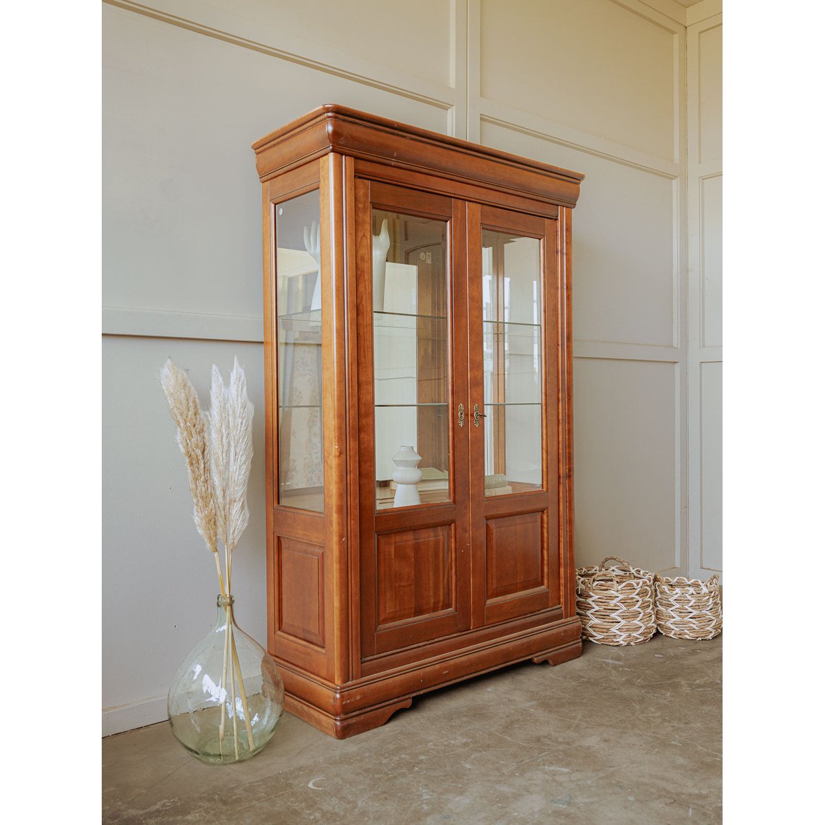 Vaisselier vitré et avec miroir style Louis-Philippe Maximilien N°390 - Bon état marron, DEBONGOUT