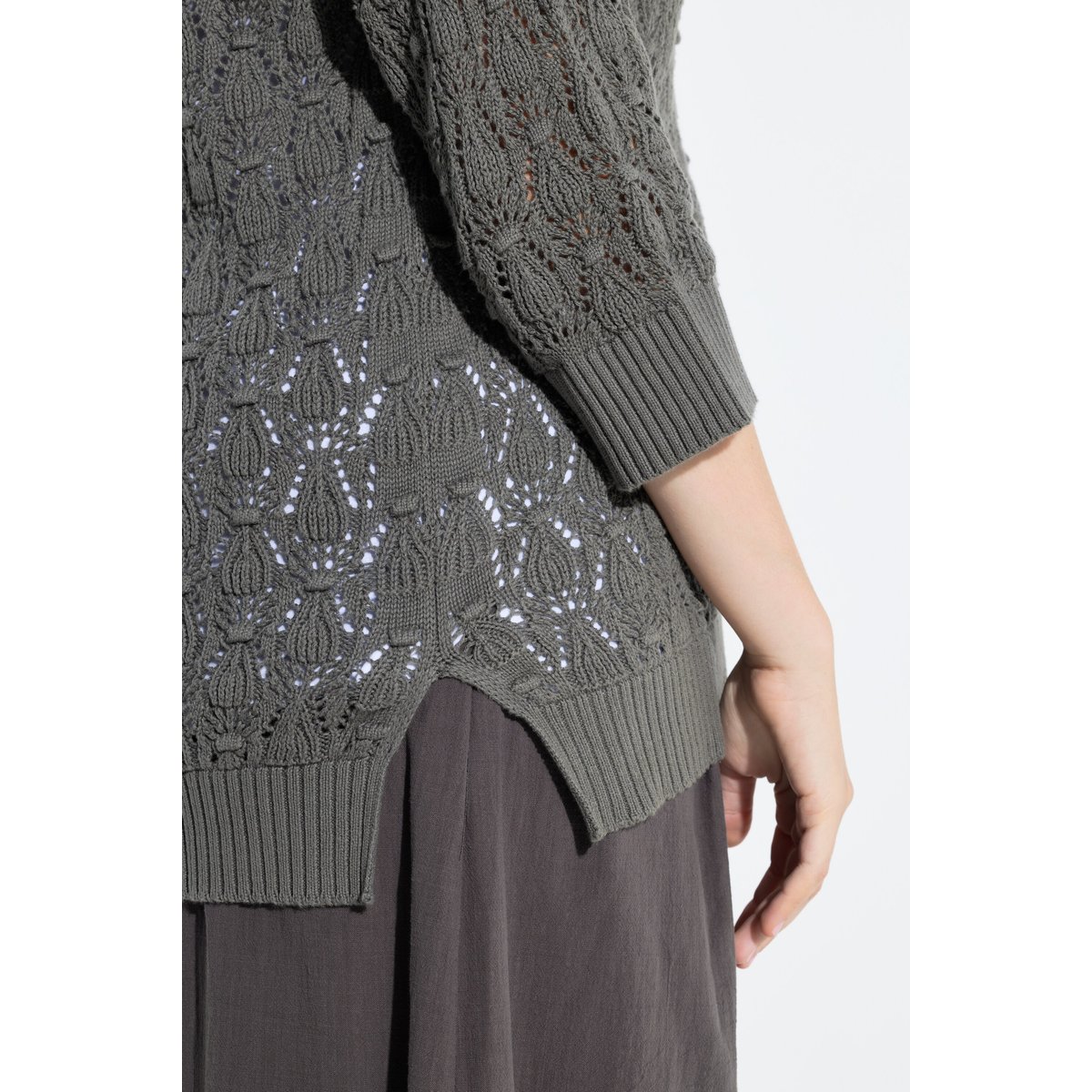 Pull en coton bio, maille épaisse avec motif gris foncé, ULLA POPKEN