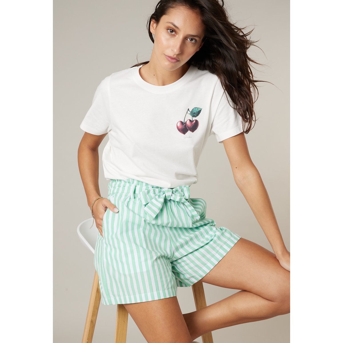 Short ample femme en 100% coton ROSI light green, DEELUXE
