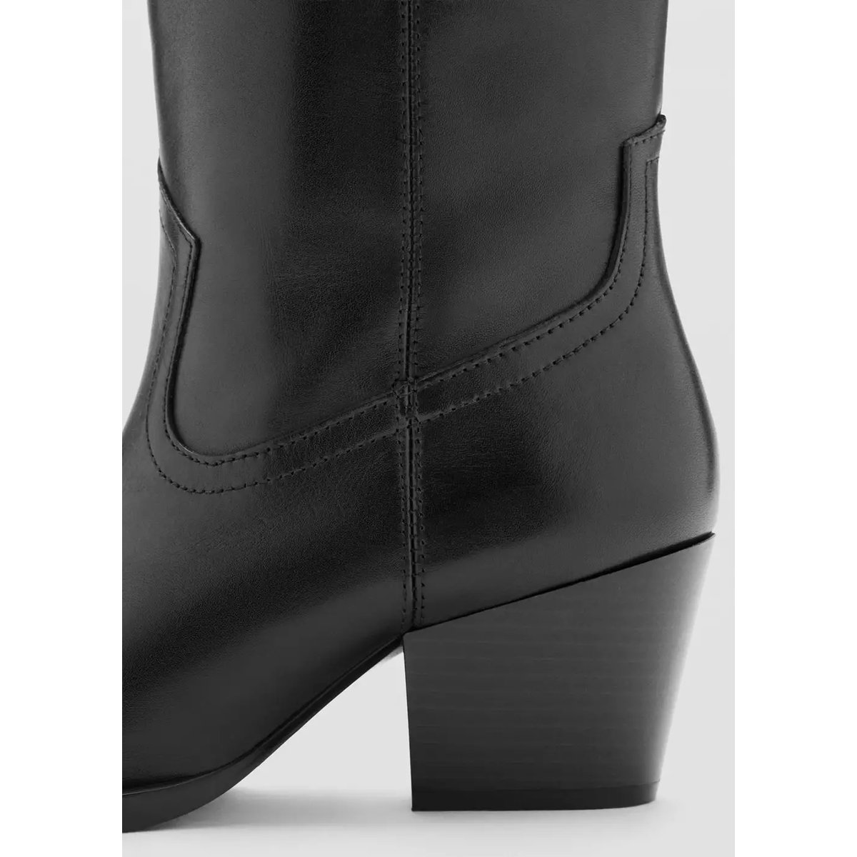 Bottes cuir talon bloc noir, MANGO