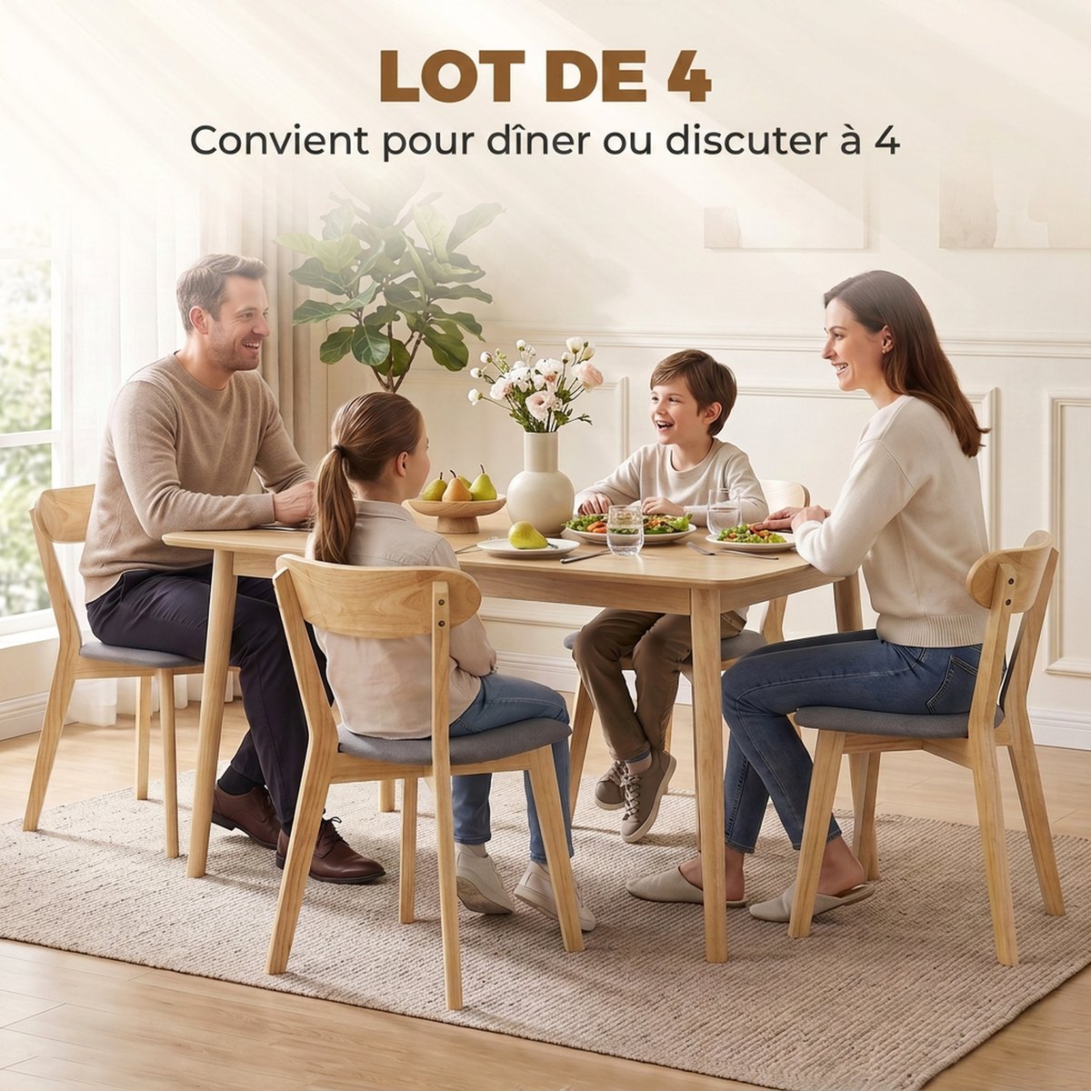 Chaise de salle à manger Tissu effet lin (100 gris et bois naturel, HOMCOM