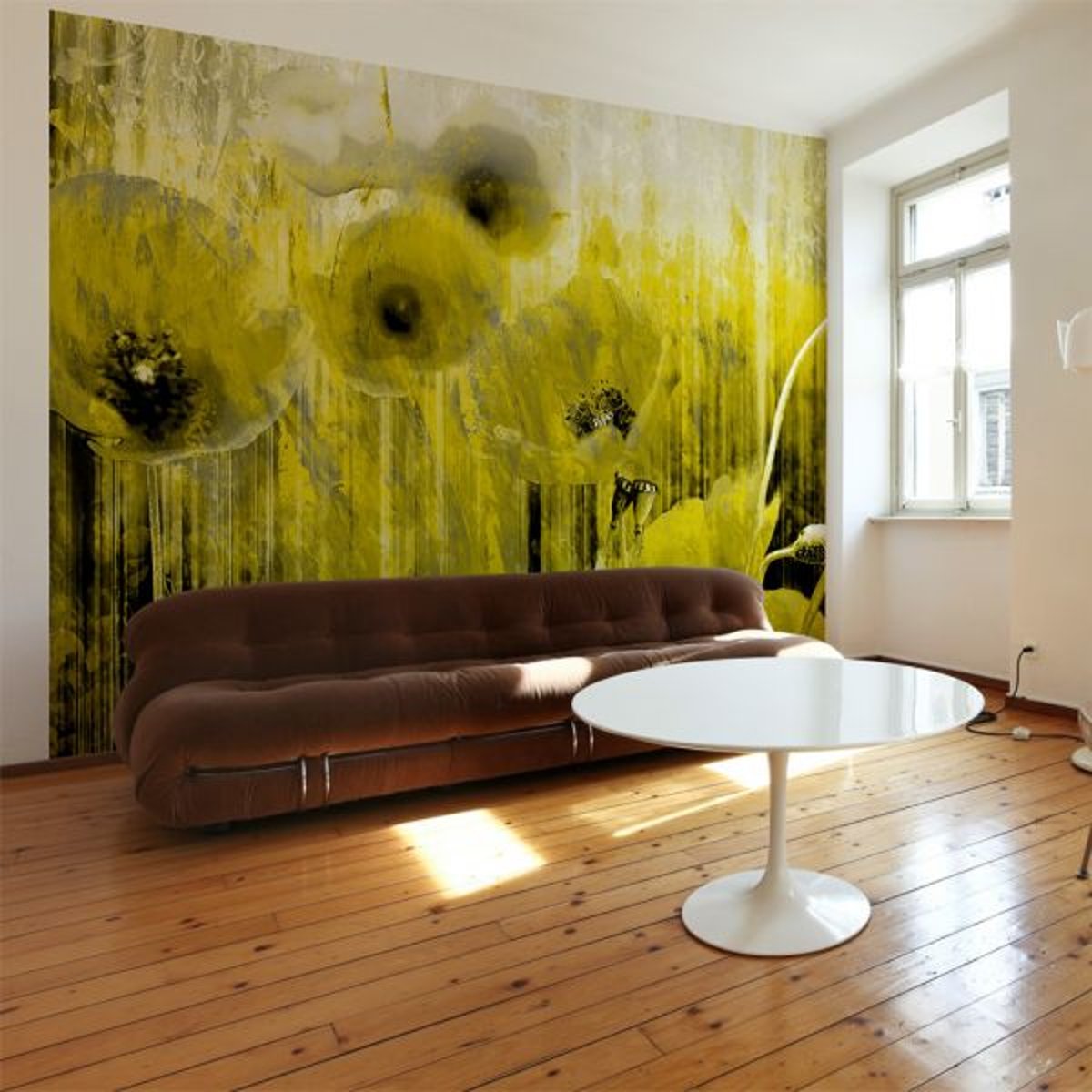 Papier peint intissé panoramique Fleurs Yellow madness blanc, EDEN
