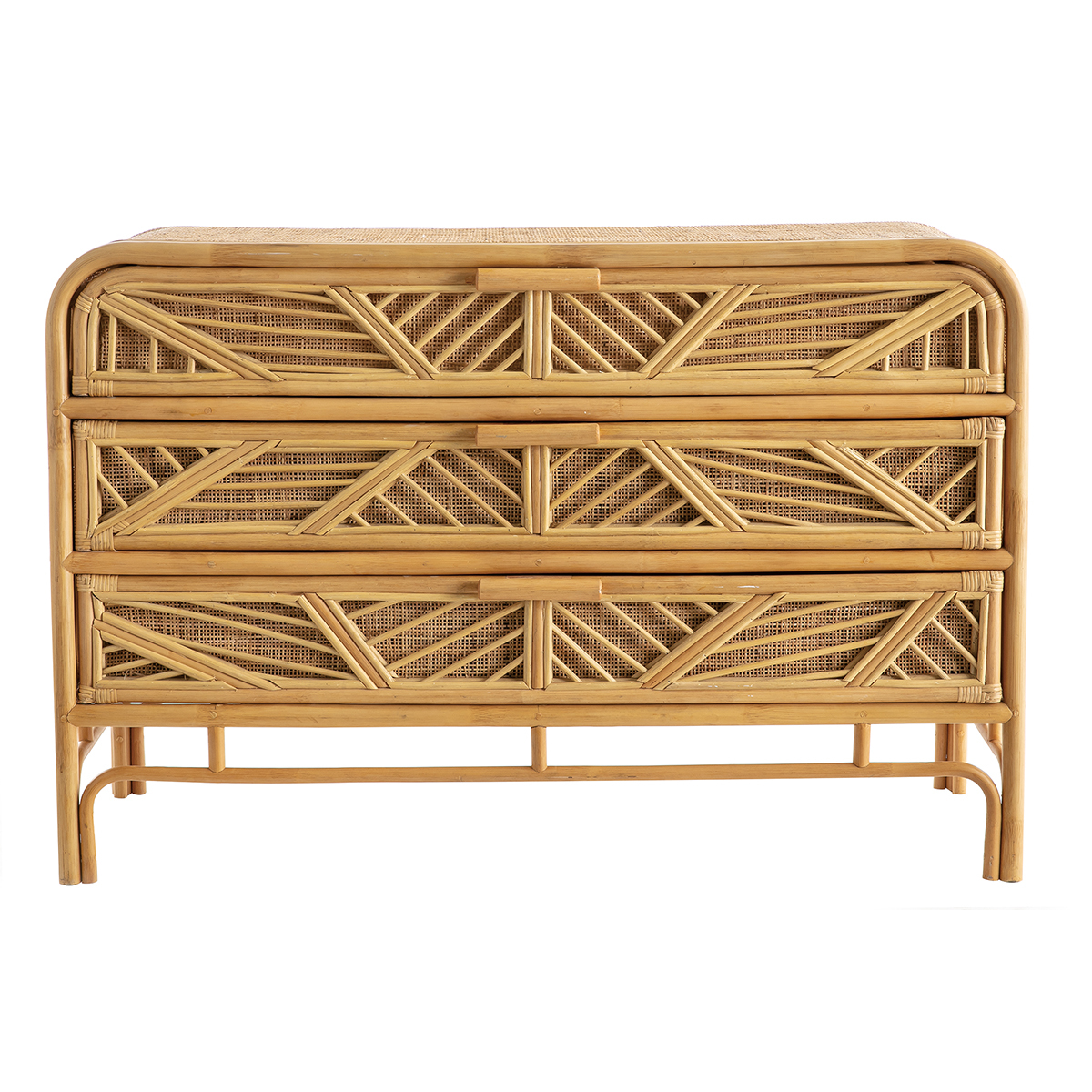 Commode vintage en rotin 3 tiroirs L120 cm GALON chêne clair, MILIBOO