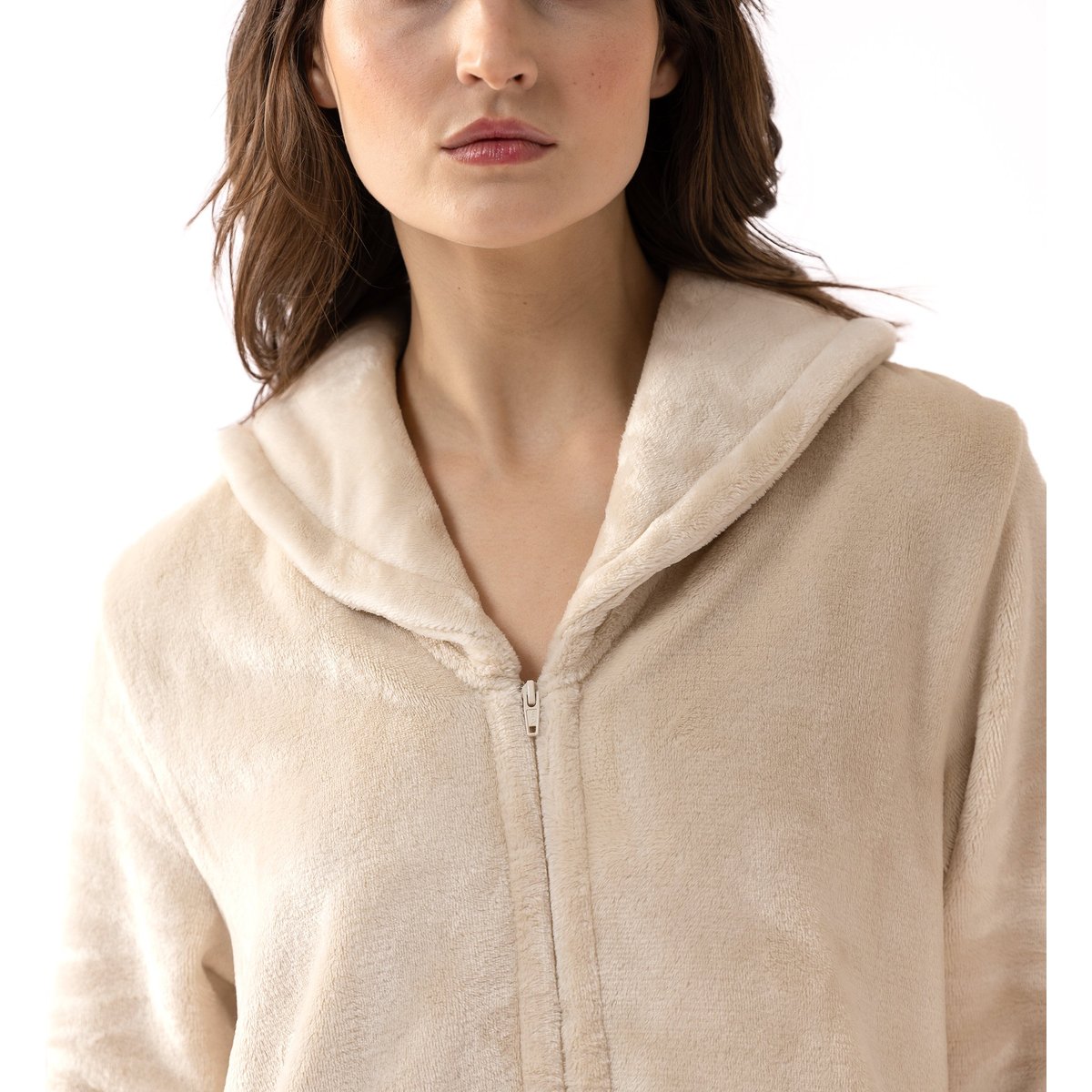 Robe de chambre zipée en peluche flanelle ESSENTIEL H56B beige, LE CHAT