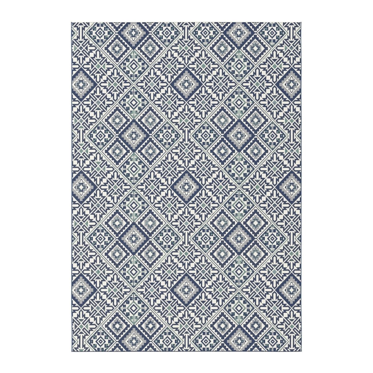 Tapis graphique intérieur extérieur NAZARE bleu naturel, AFK LIVING