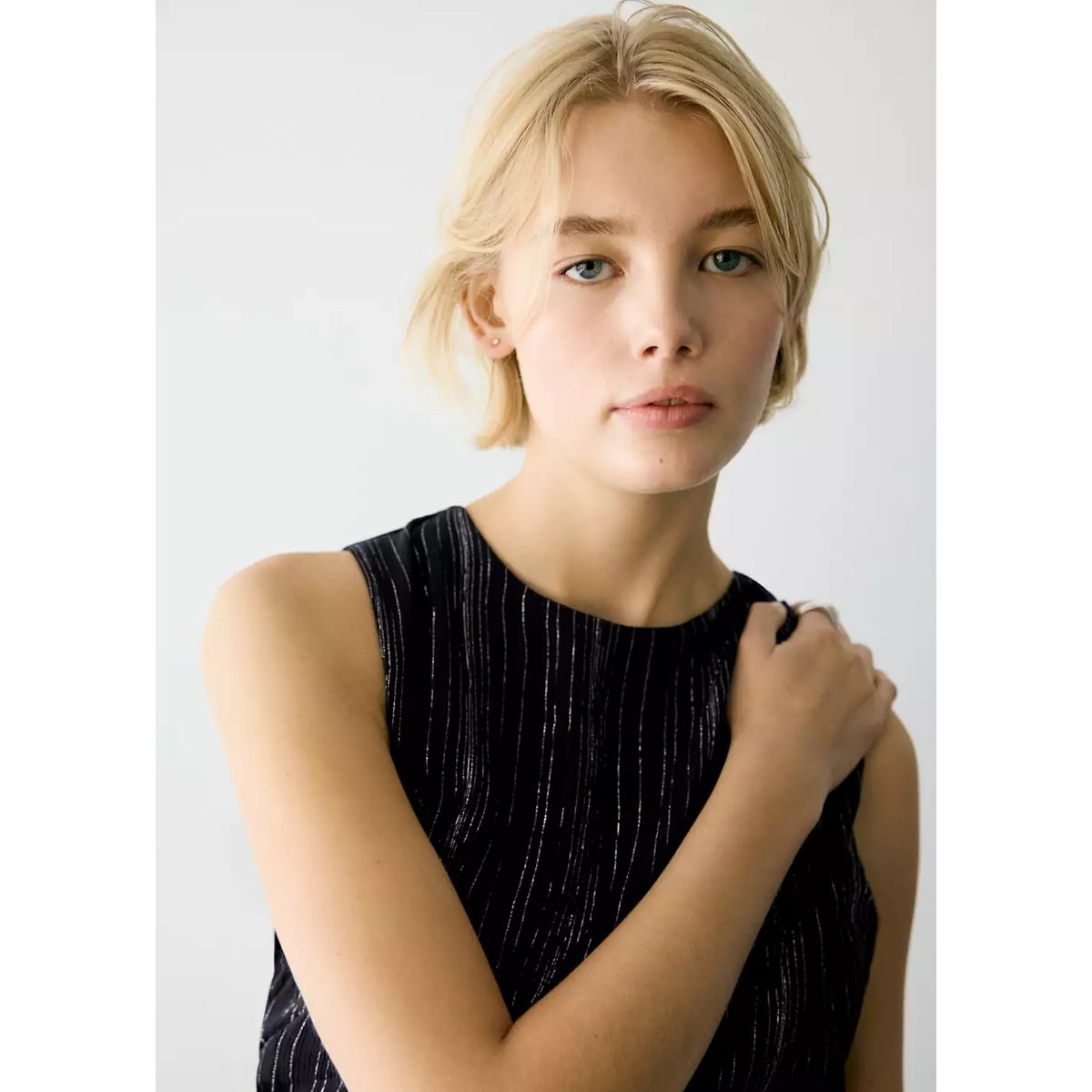 Top en gaze fil textile noir, MANGO TEEN