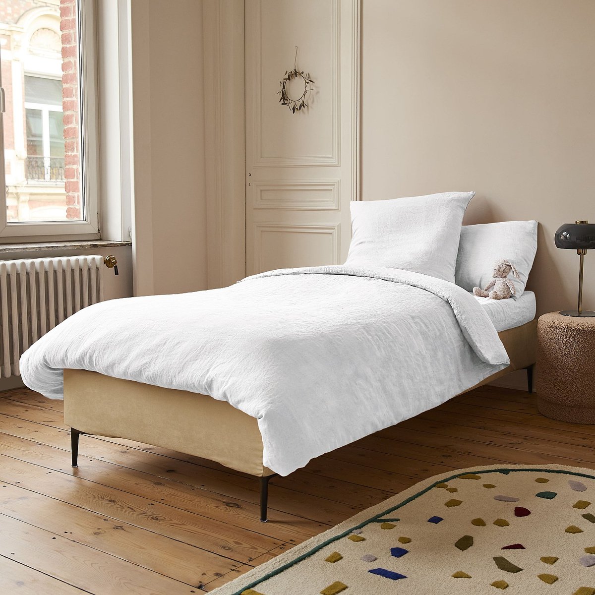 Sommier  tissu NOTA crème, HABITAT