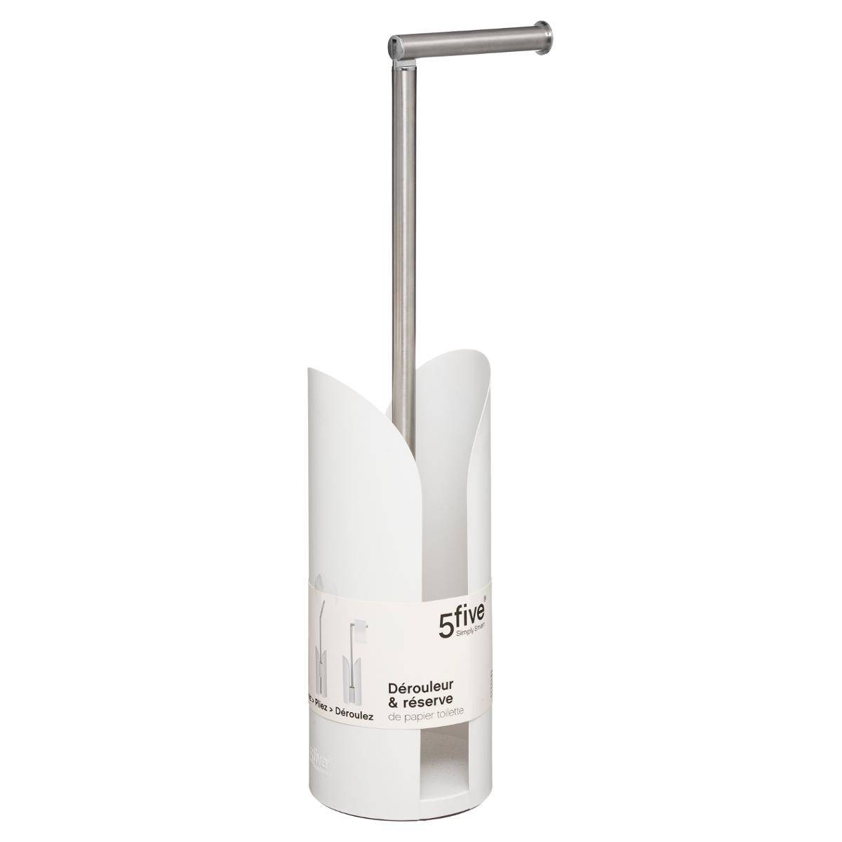 Dérouleur papier toilette avec réserve à tige flexible COLORAMA blanc, 5FIVE SIMPLY SMART