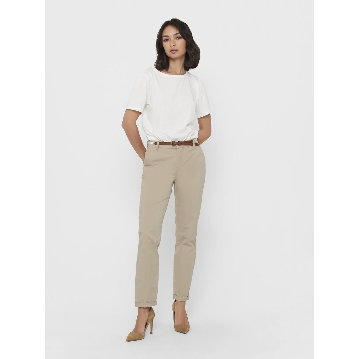 Pantalon droit beige, ONLY