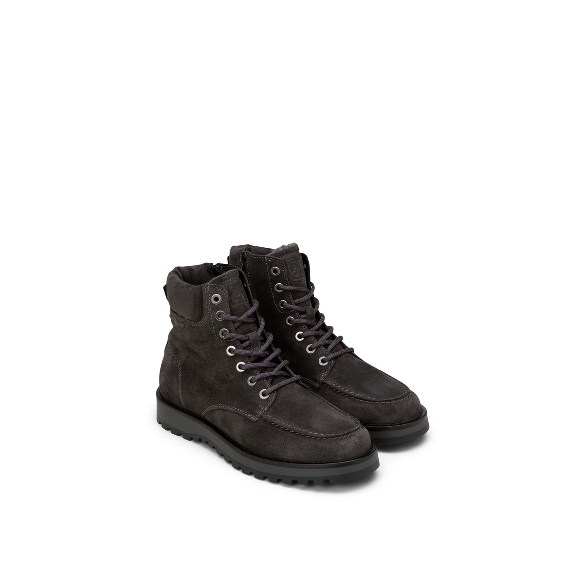 Bottes à lacets, modèle Jack avec fermeture éclair intérieure et doublure en peluche gris foncé, MARC O'POLO
