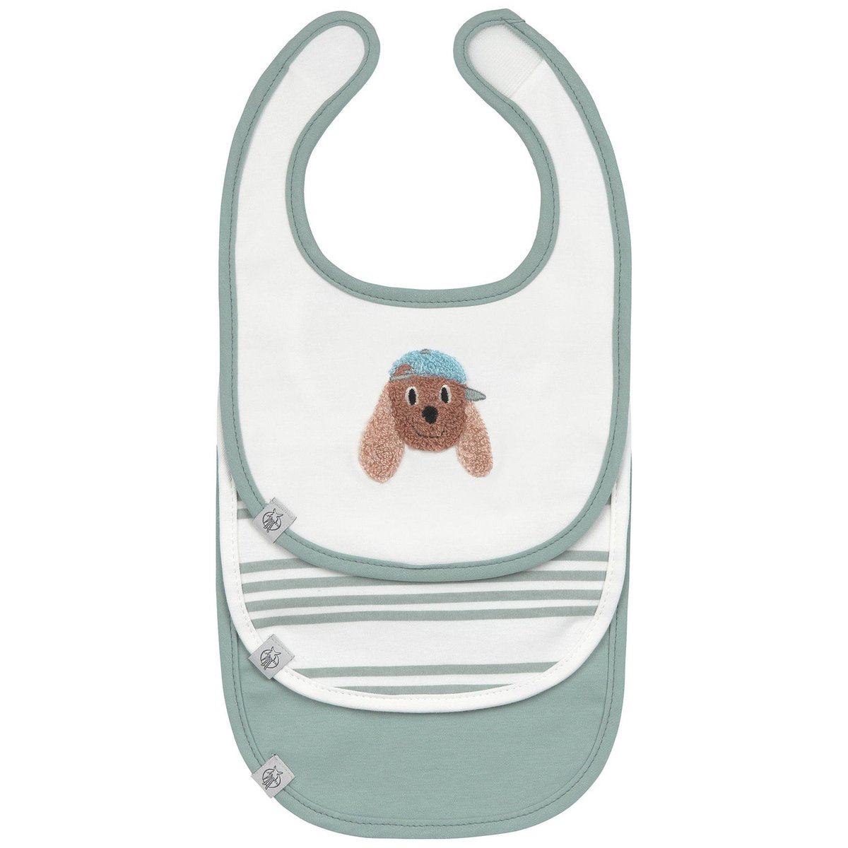 Lot de 3 bavoirs naissance vert, marron, blanc, LASSIG