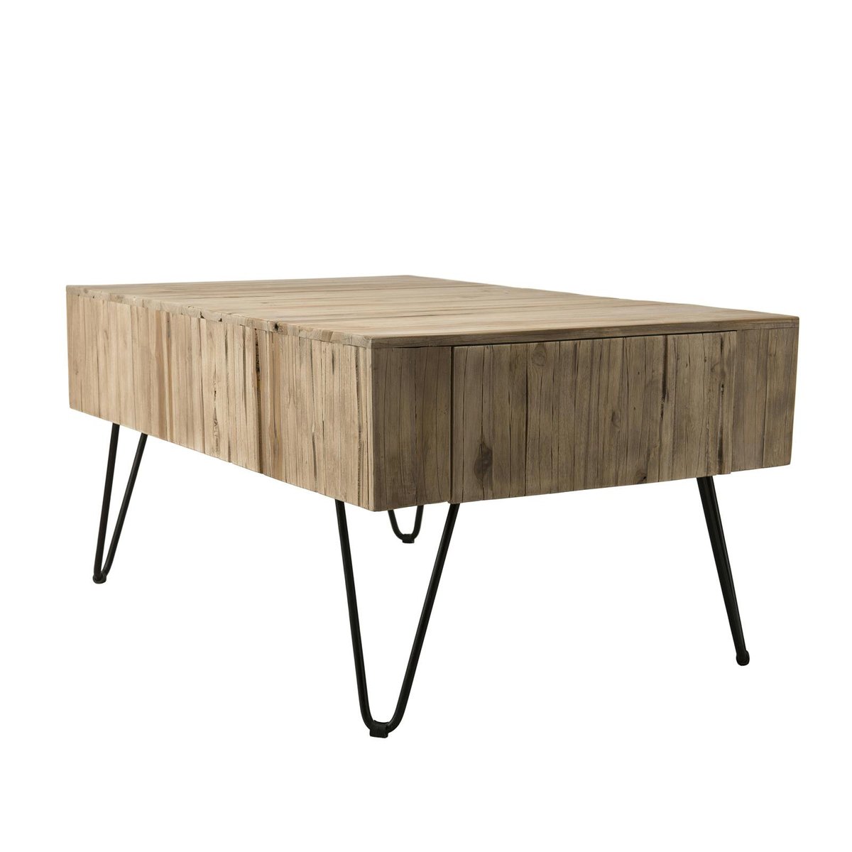 Table basse avec tiroirs bois massif teck naturel et pieds métal 90x60cm JAIPUR bois naturel, PIER IMPORT