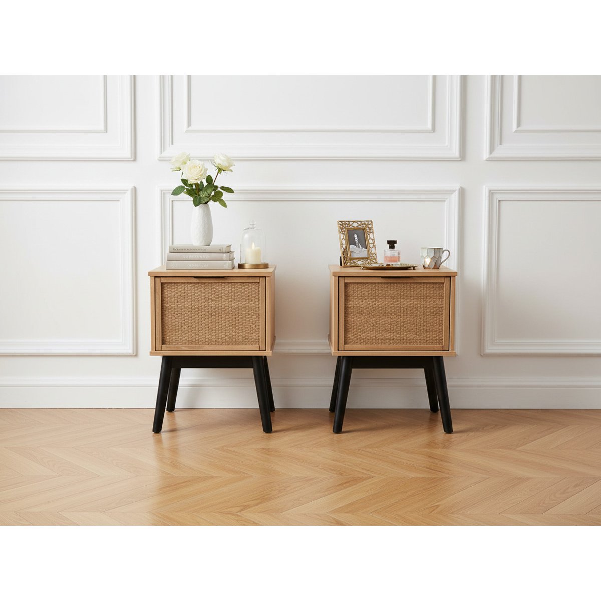 Lot de 2 tables de chevet Bois massif, ALBI bois, BOBOCHIC