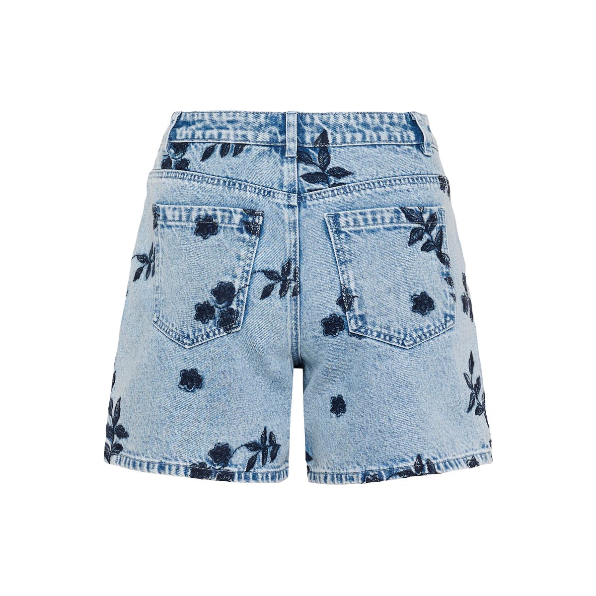 Shorts en jean bleu blue denim w/navy flower emb., KAFFE
