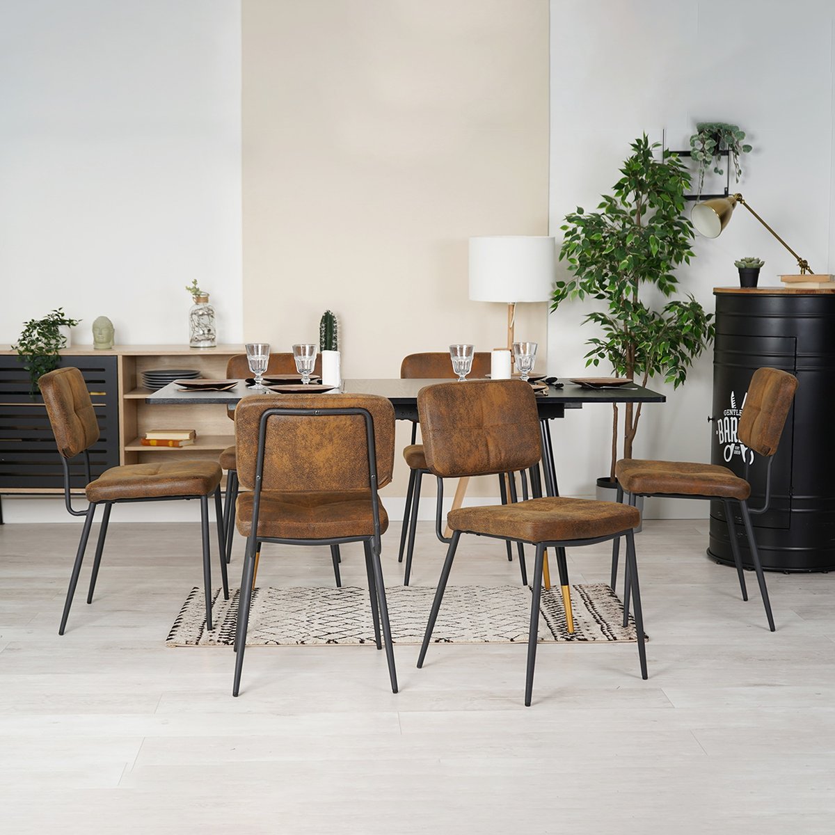 Lot de 6 chaises de salle à manger en marron style vintage rétro, KAROMI marron, MEUBLES COSY