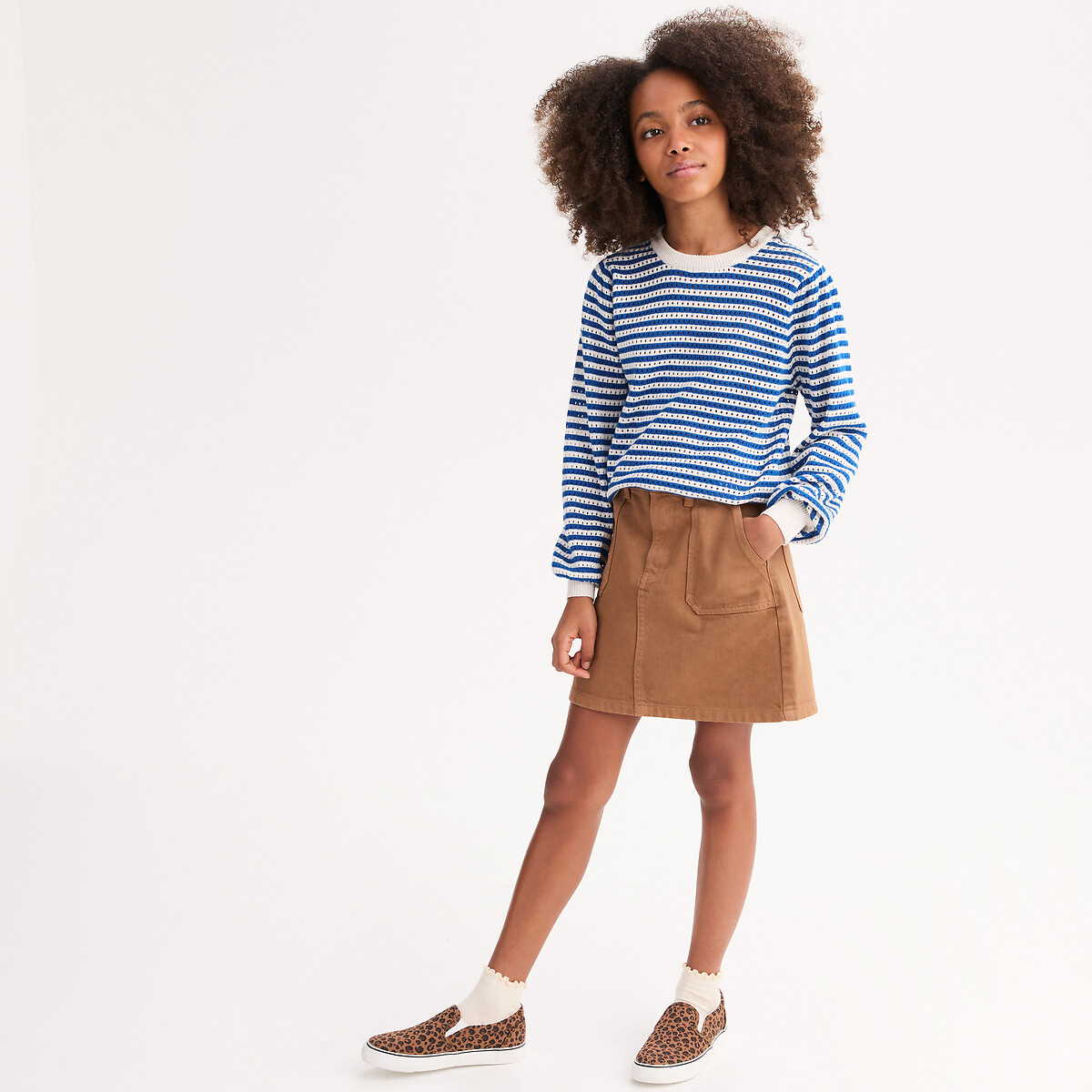 Pull col rond rayé en maille ajourée rayé bleu/blanc, LA REDOUTE COLLECTIONS