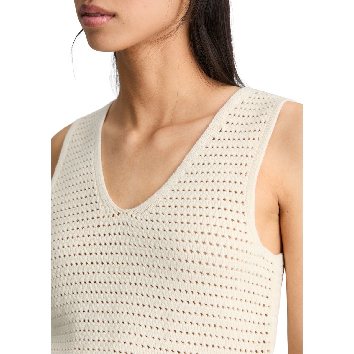 Top en tricot slim en coton organique blanc, MARC O’POLO DENIM