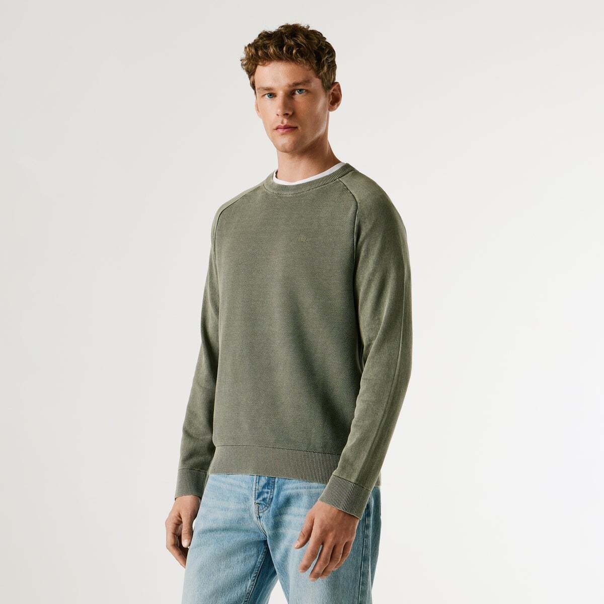 Pull Piqué À Col Rond vert olive, PEPE JEANS