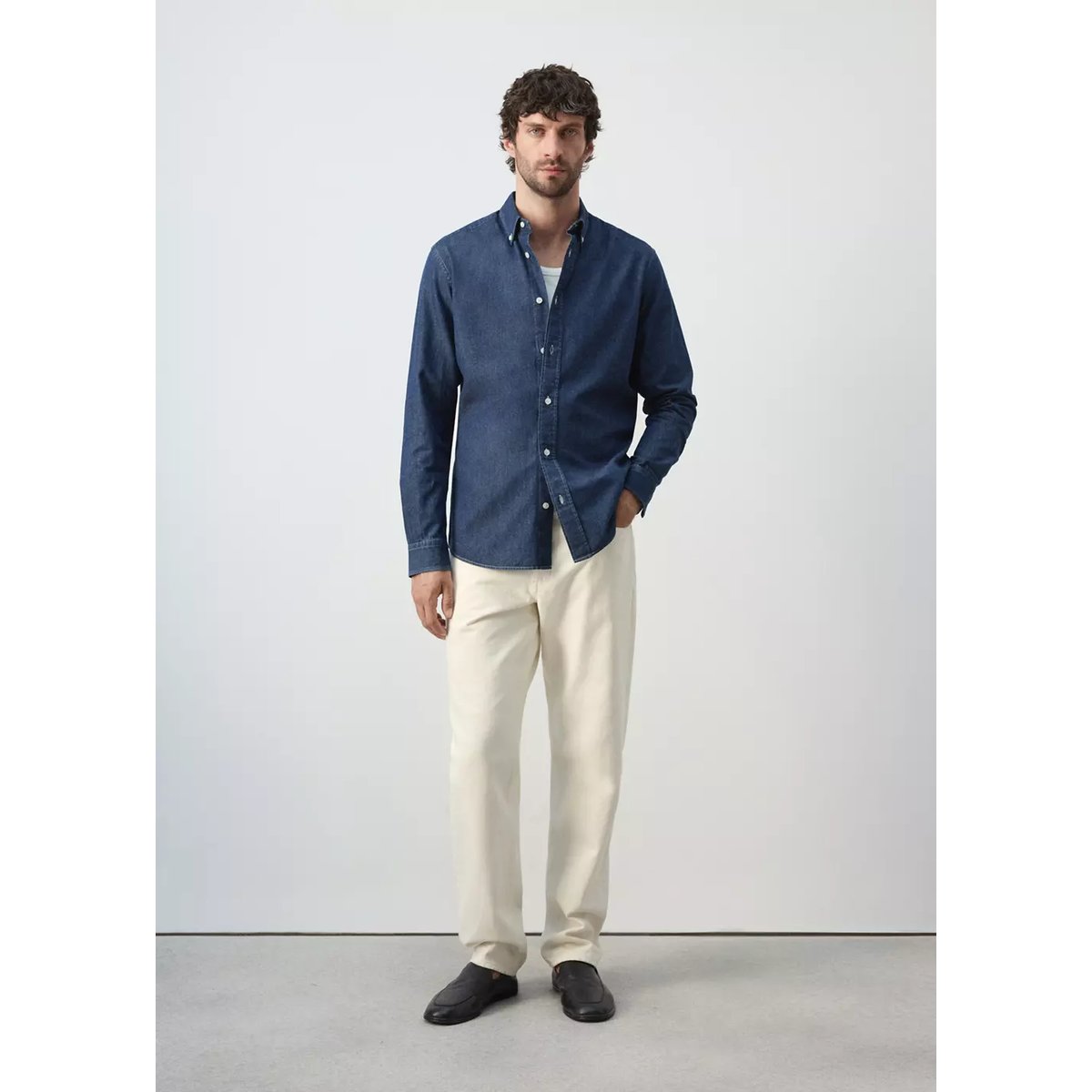 Chemise en jean regular-fit bleu moyen, MANGO MAN
