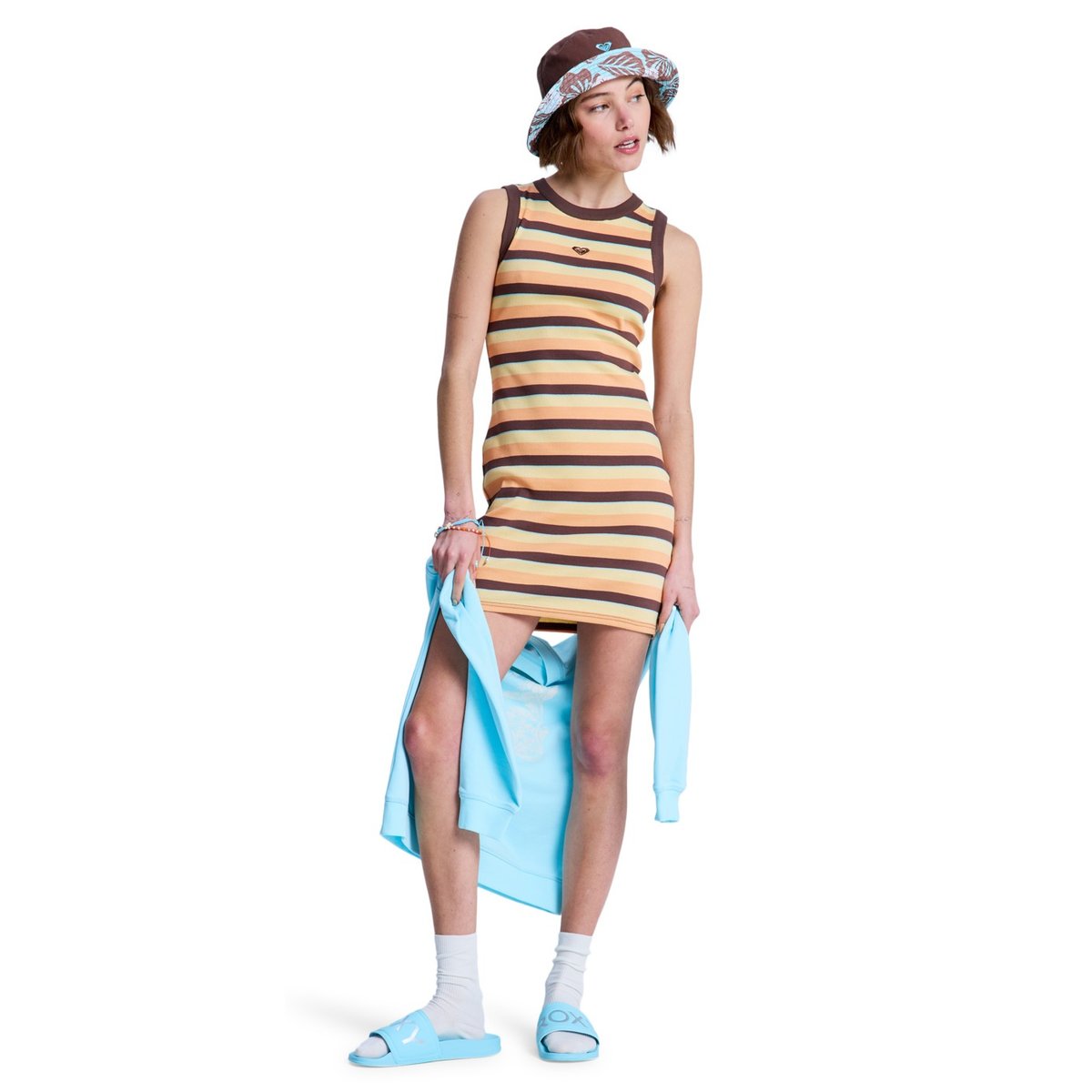 Robe sans manches en maille côtelée ICONIC DAYS STRIPES. marron french roast hey day stripe, ROXY