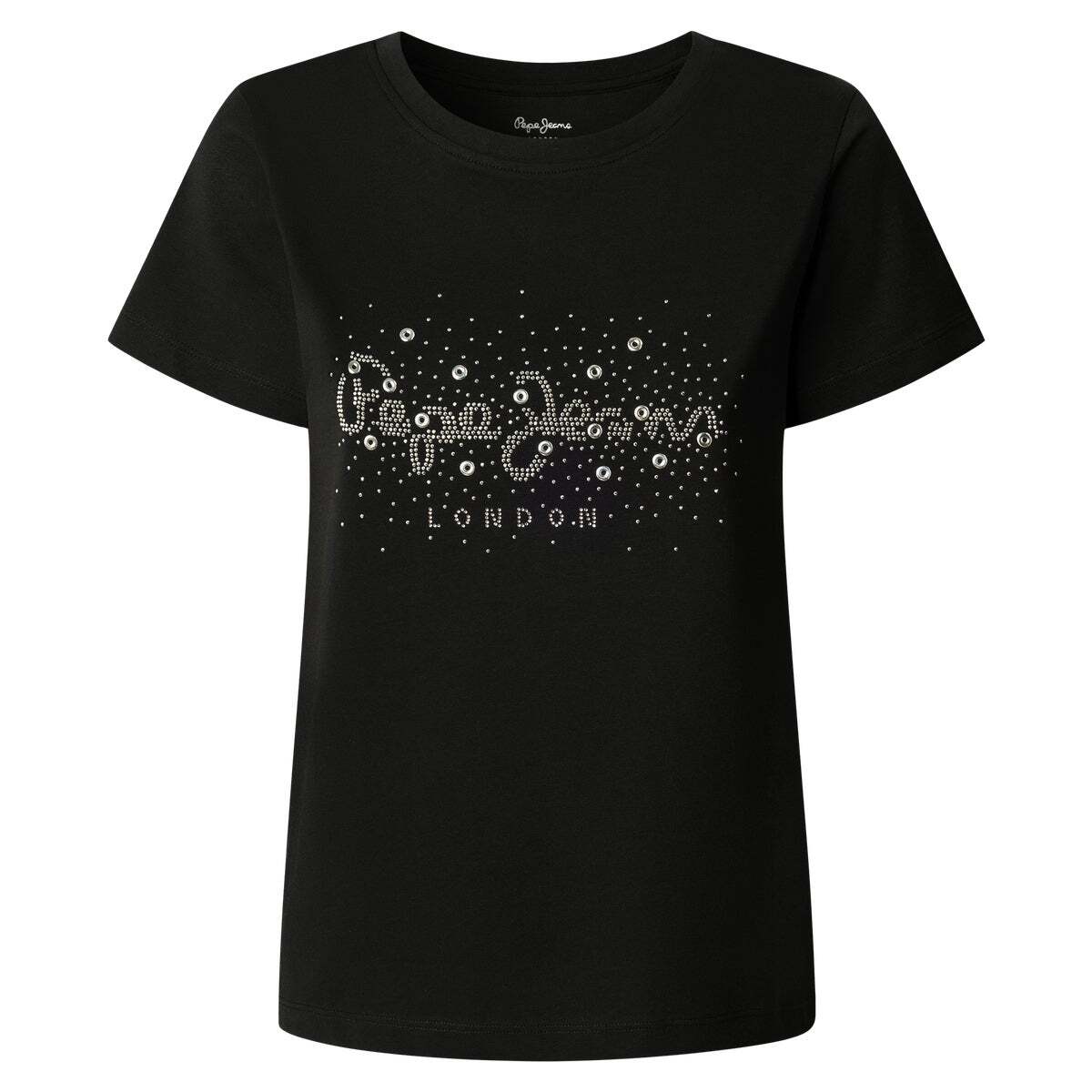 T-Shirt Logo En Strass noir, PEPE JEANS