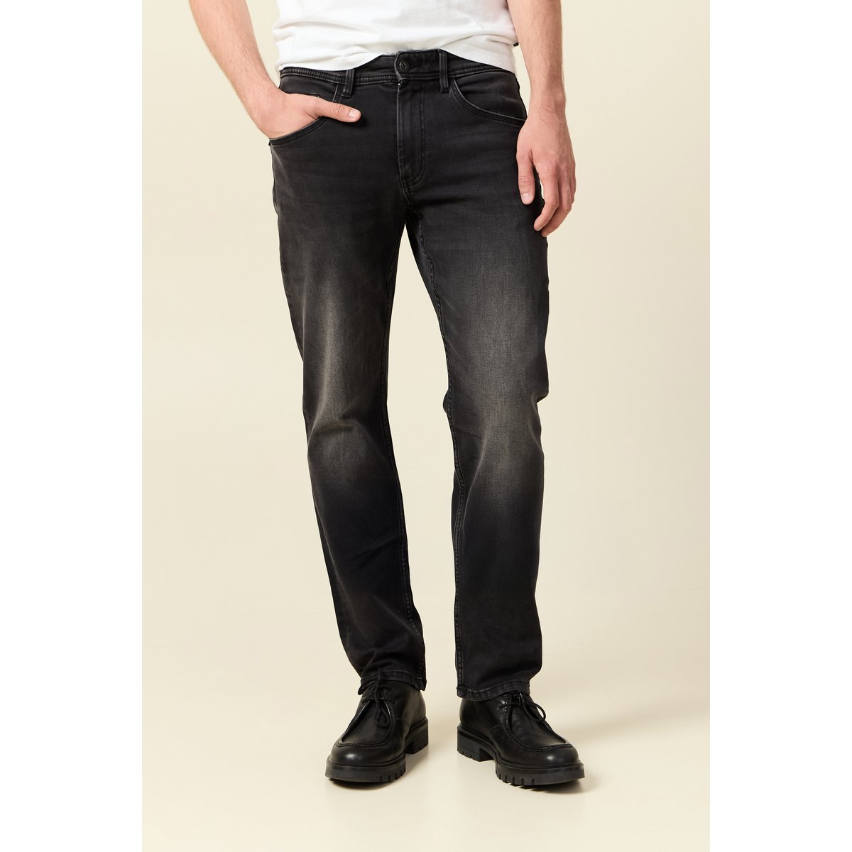 Jeans straight longueur 34 denim denim noir, BONOBO