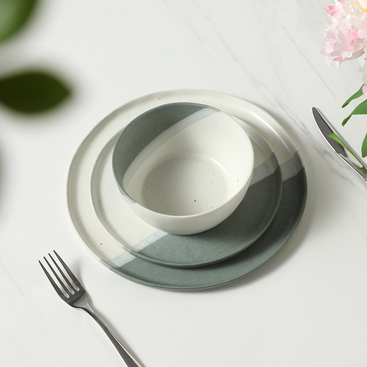Set de 4 assiettes plates en grès D27 MATTY vert, SIA DECO