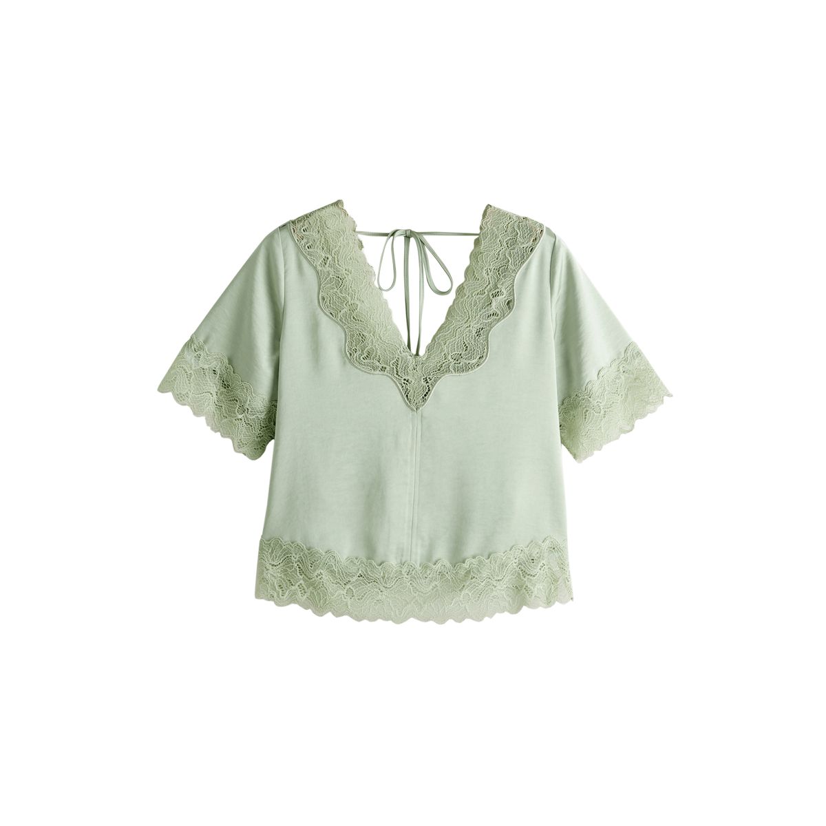 Top en satin à col v et bordure dentelle vert sauge, NEXT