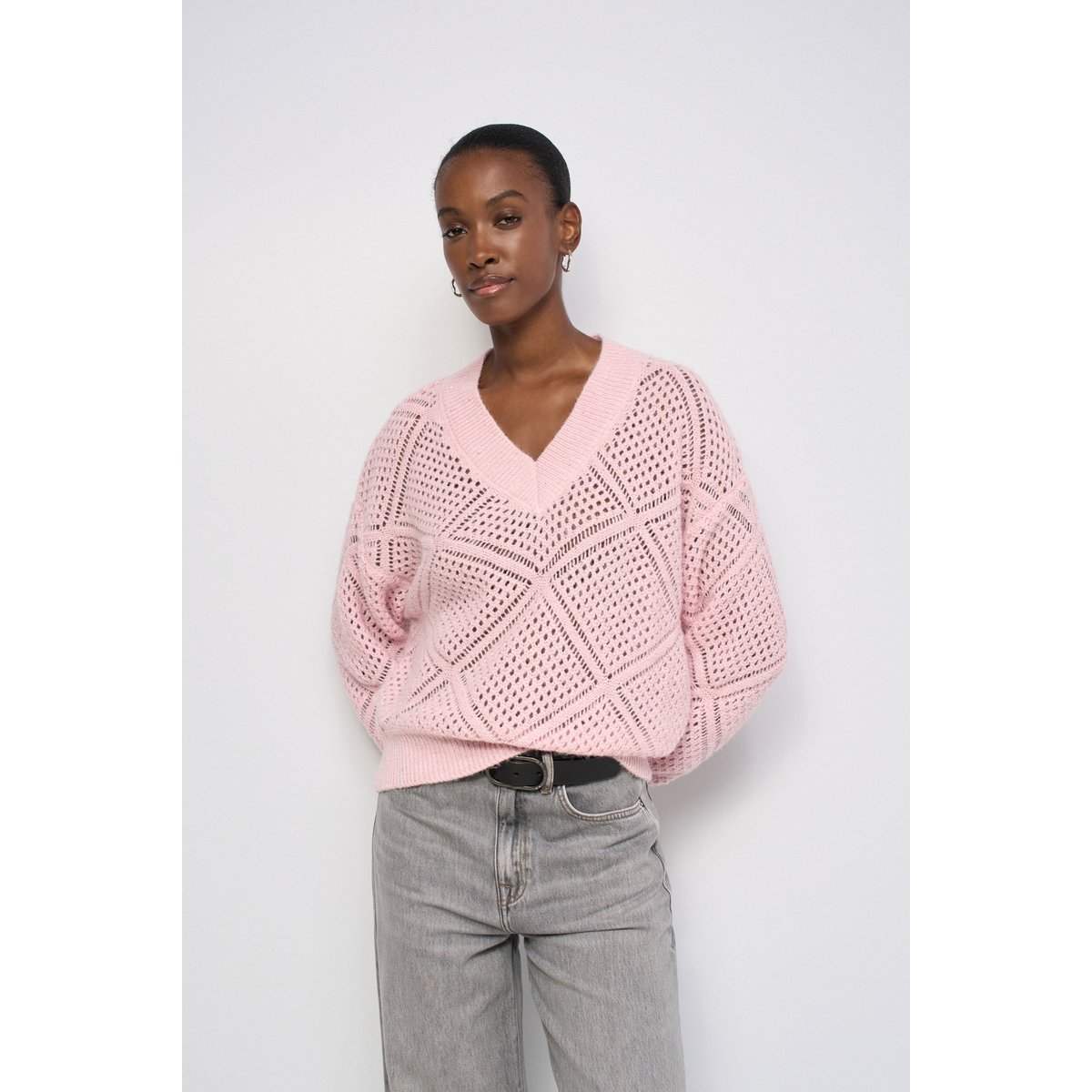 PULL EN MAILLE BRILLANTE rose, SALSA JEANS