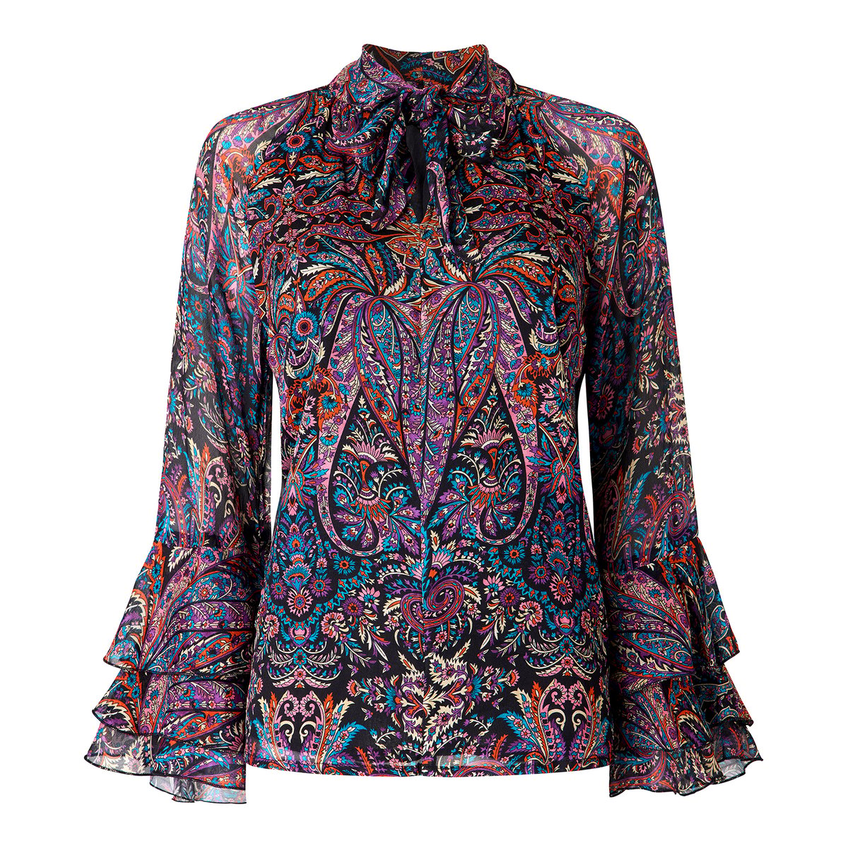 Blouse Bobo à Col Noué Imprimée et Manches à Volants multicolore, JOE BROWNS