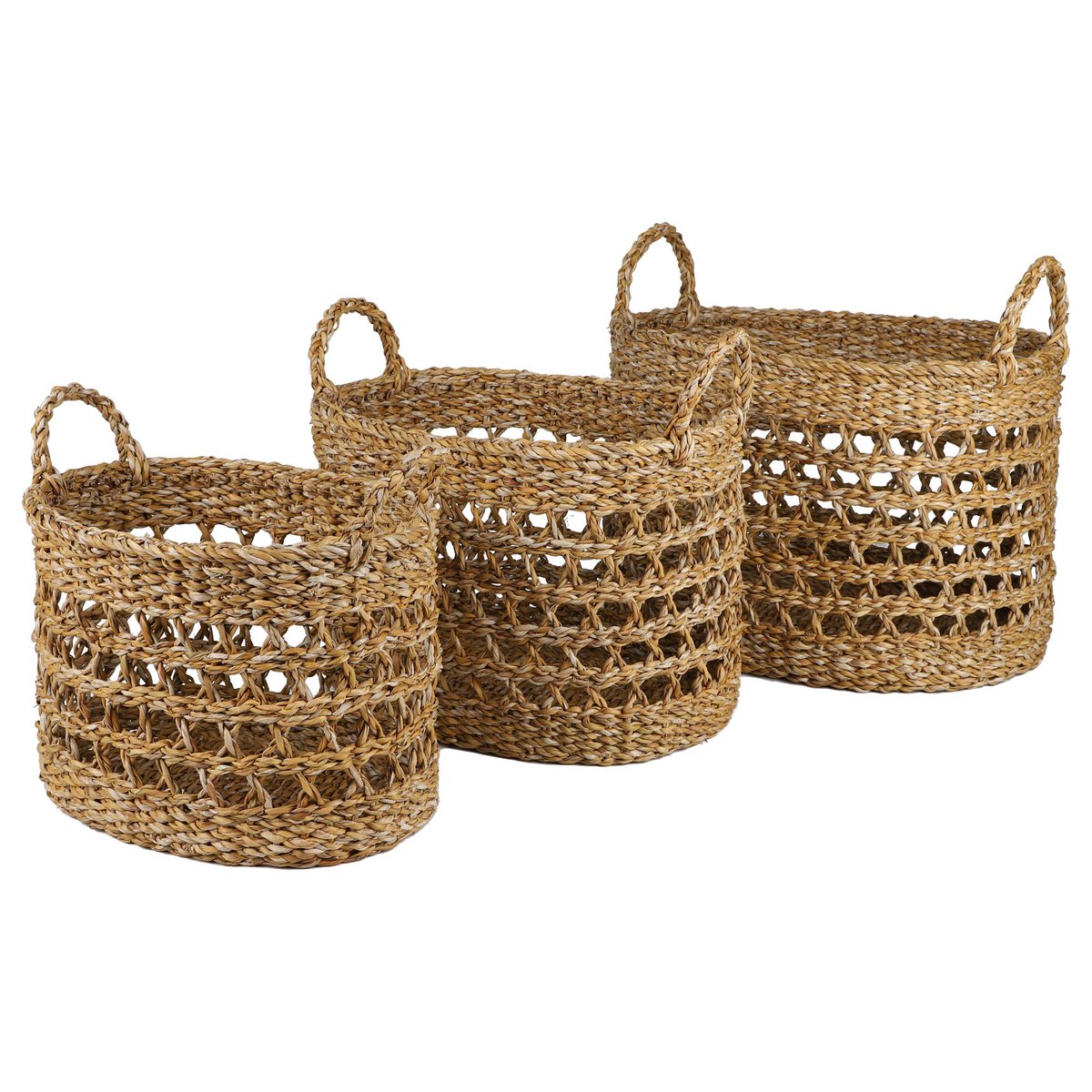 Set de 3 paniers tressés en jacinthe d'eau bois, WADIGA