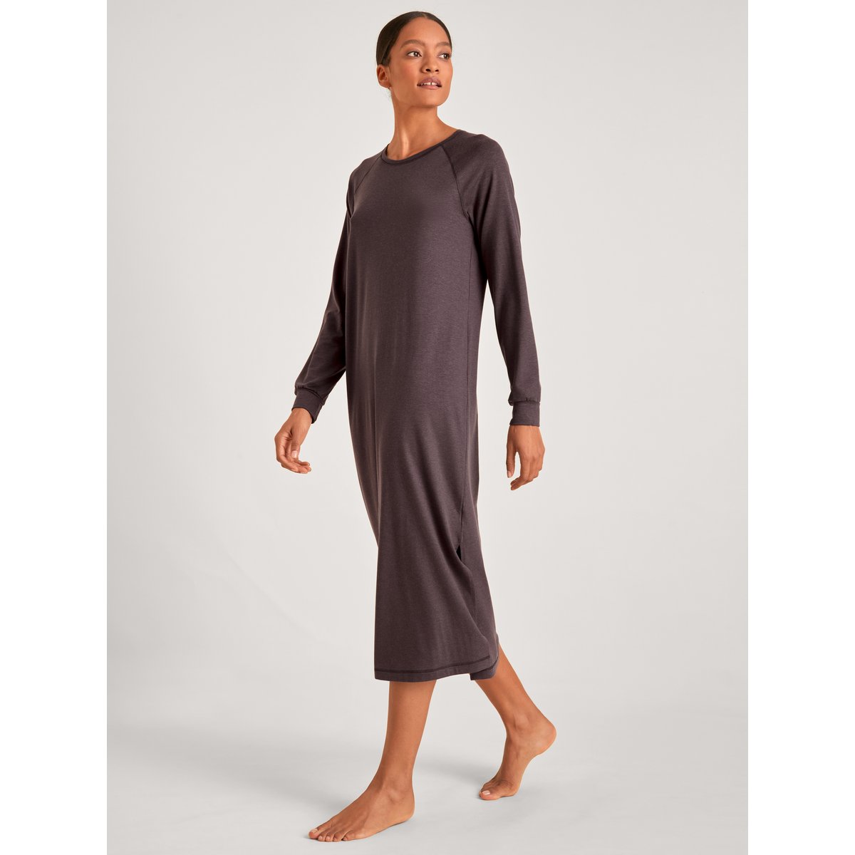 Chemise de nuit manches longues Lyocell DEEPSLEEPWEAR WARMING taupe doux, CALIDA