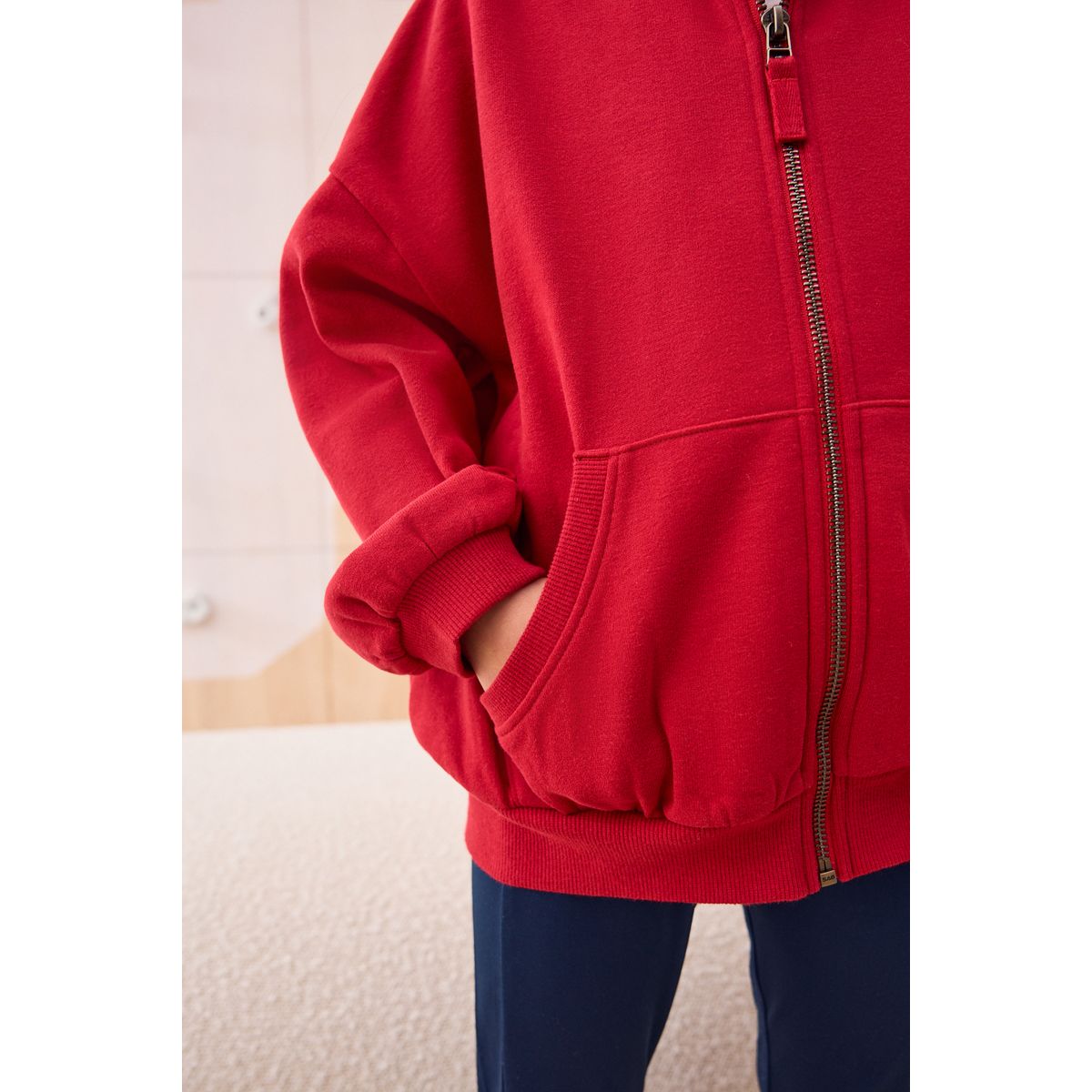 Sweat à capuche sport zippé rouge, NEXT
