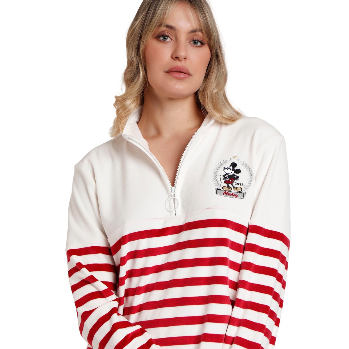 Pyjama tenue pantalon top manches longues Velvet King Mickey Disney bordeaux, ADMAS