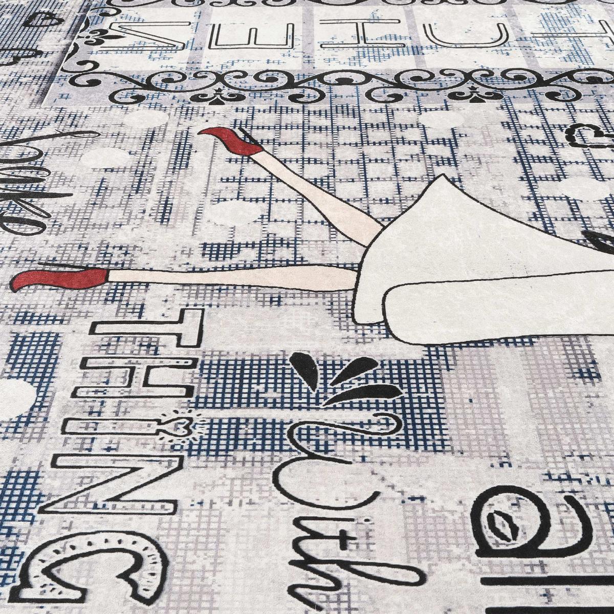 Tapis de cuisine, motif texte kilim tissé, lavable en machine LYN11 CHEF gris, noir, rouge, UN AMOUR DE TAPIS