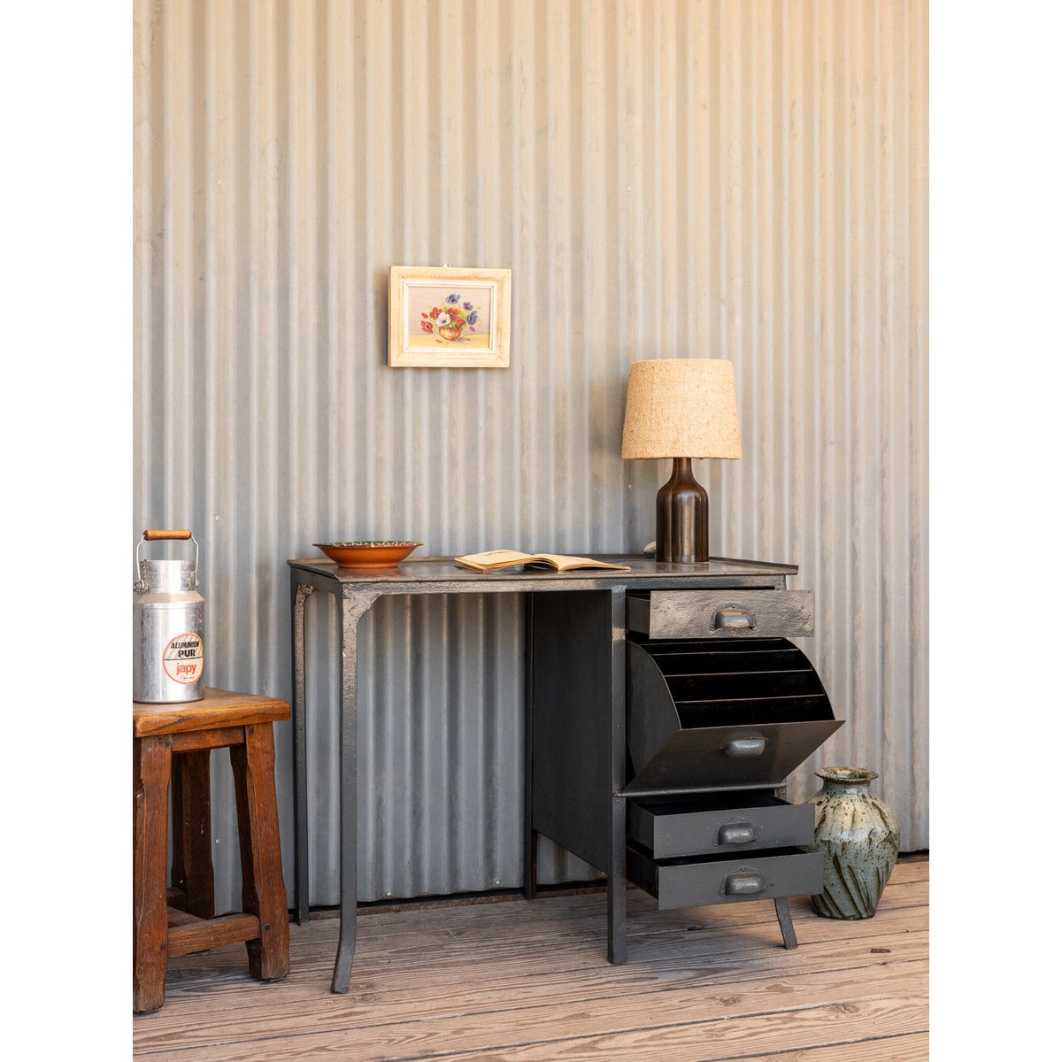 Bureau en métal gris Yvan N°540 - Bon état gris, DEBONGOUT