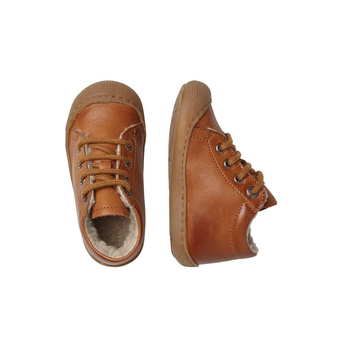 Chaussures premiers pas en cuir doublés en laine COCOON cognac, NATURINO