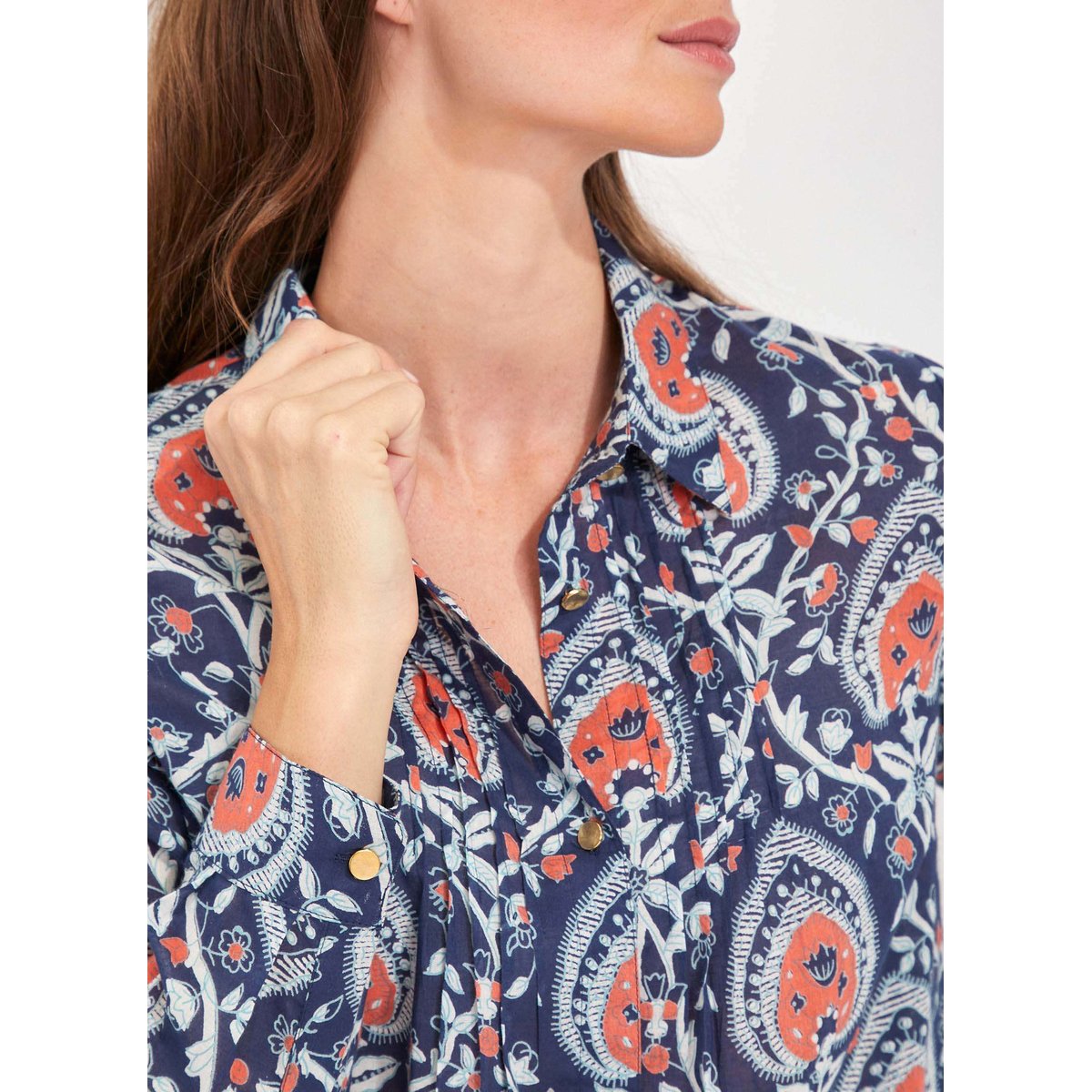 Chemise imprimée coton bio CAROLA bleu nuit ceylan, LA FIANCÉE