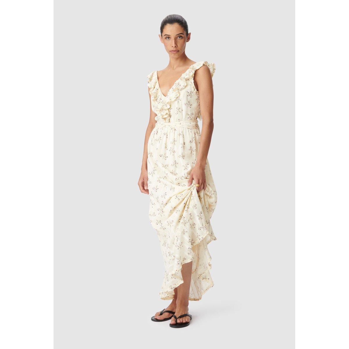 Robe longue imprimé floral blanc cassé, IKKS