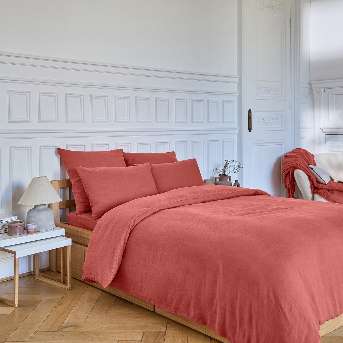 Housse de couette en lin BRUNELLE terracotta, HABITAT