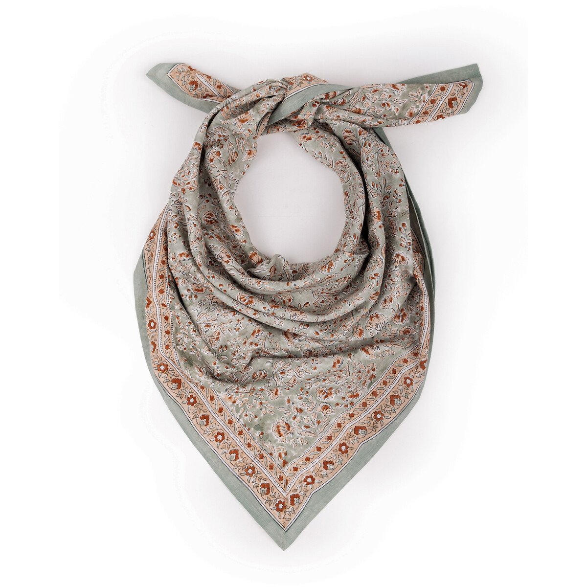 Grand foulard coton imprimé SARIKA MATCHA imprimé bleu, BINDI ATELIER