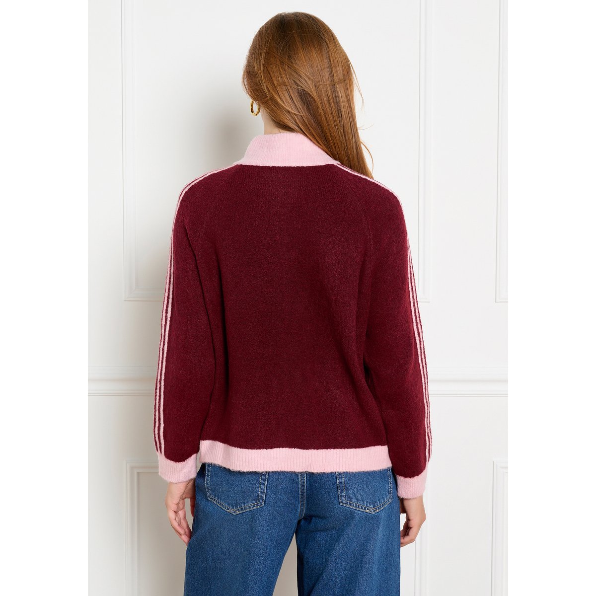 Cardigan zippé à manches raglan bordeau wine, LOLALIZA
