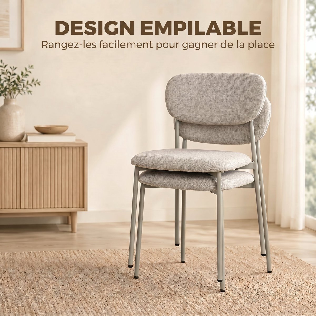 Chaise de salle à manger Tissu effet lin (100 marron clair, HOMCOM