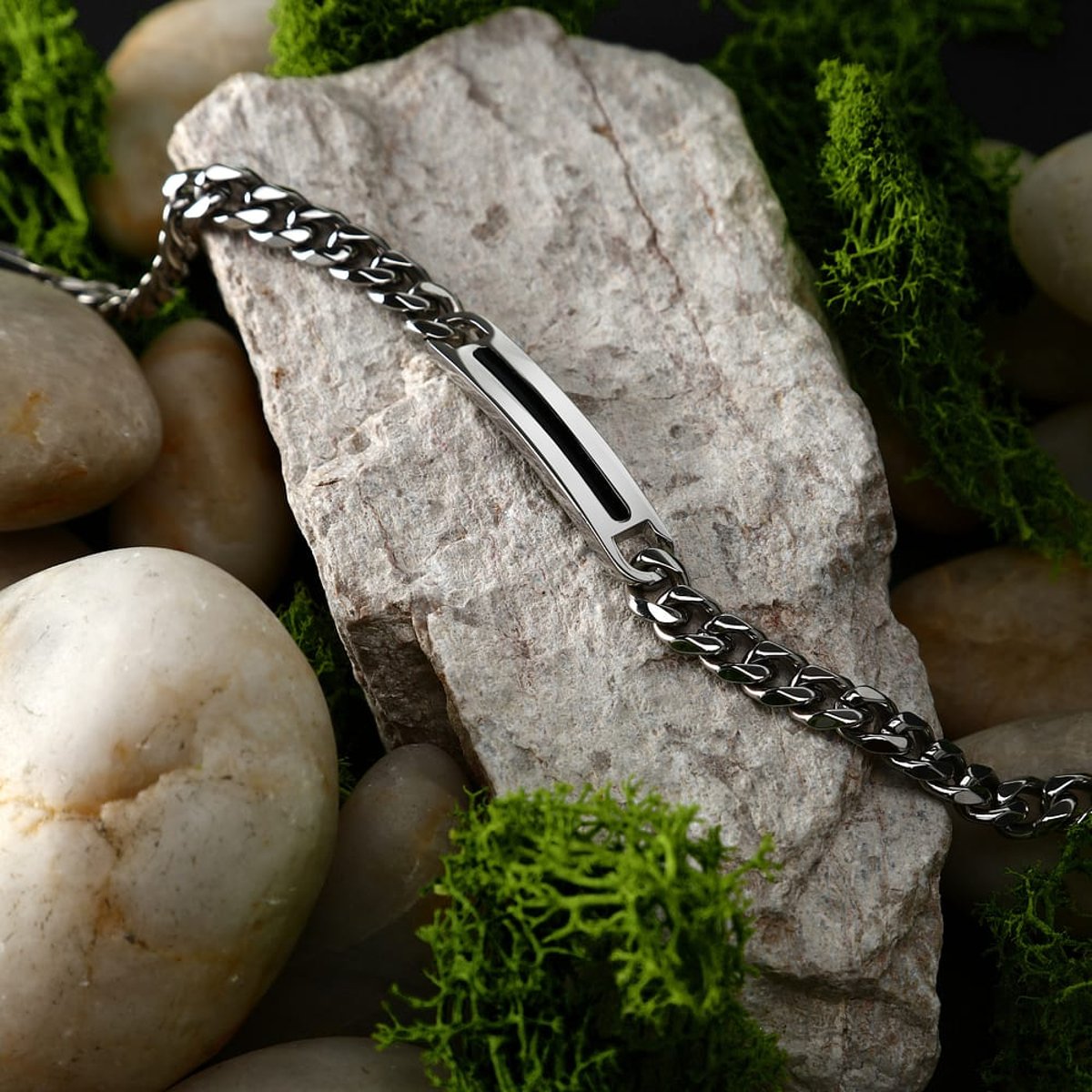 Bracelets en Acier/email et Email argent et noir, SECTOR
