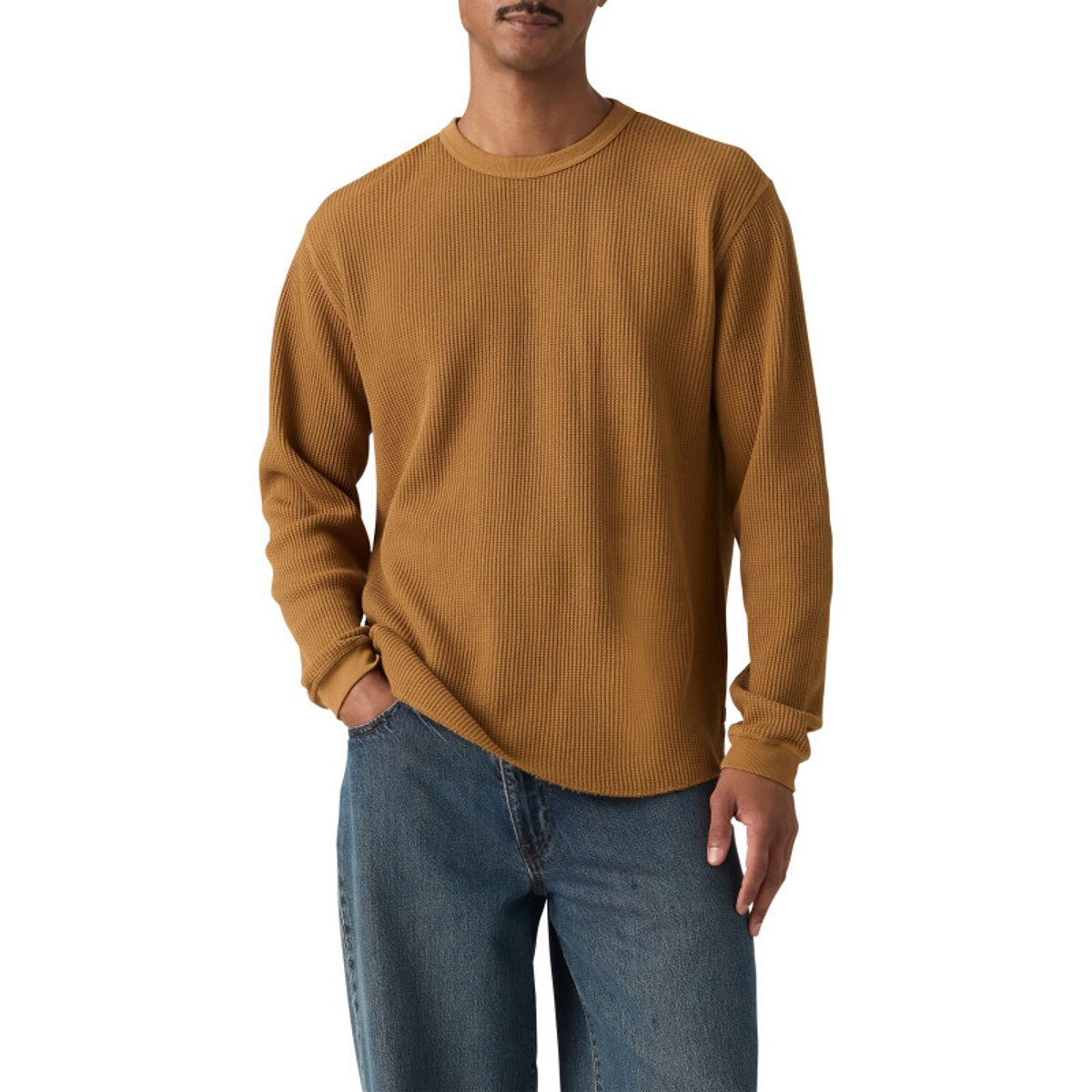 T-shirt en coton camel à coupe droite pourvu de manches longues brun, LEVI'S